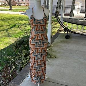 Free People blue and brown tribal print midi